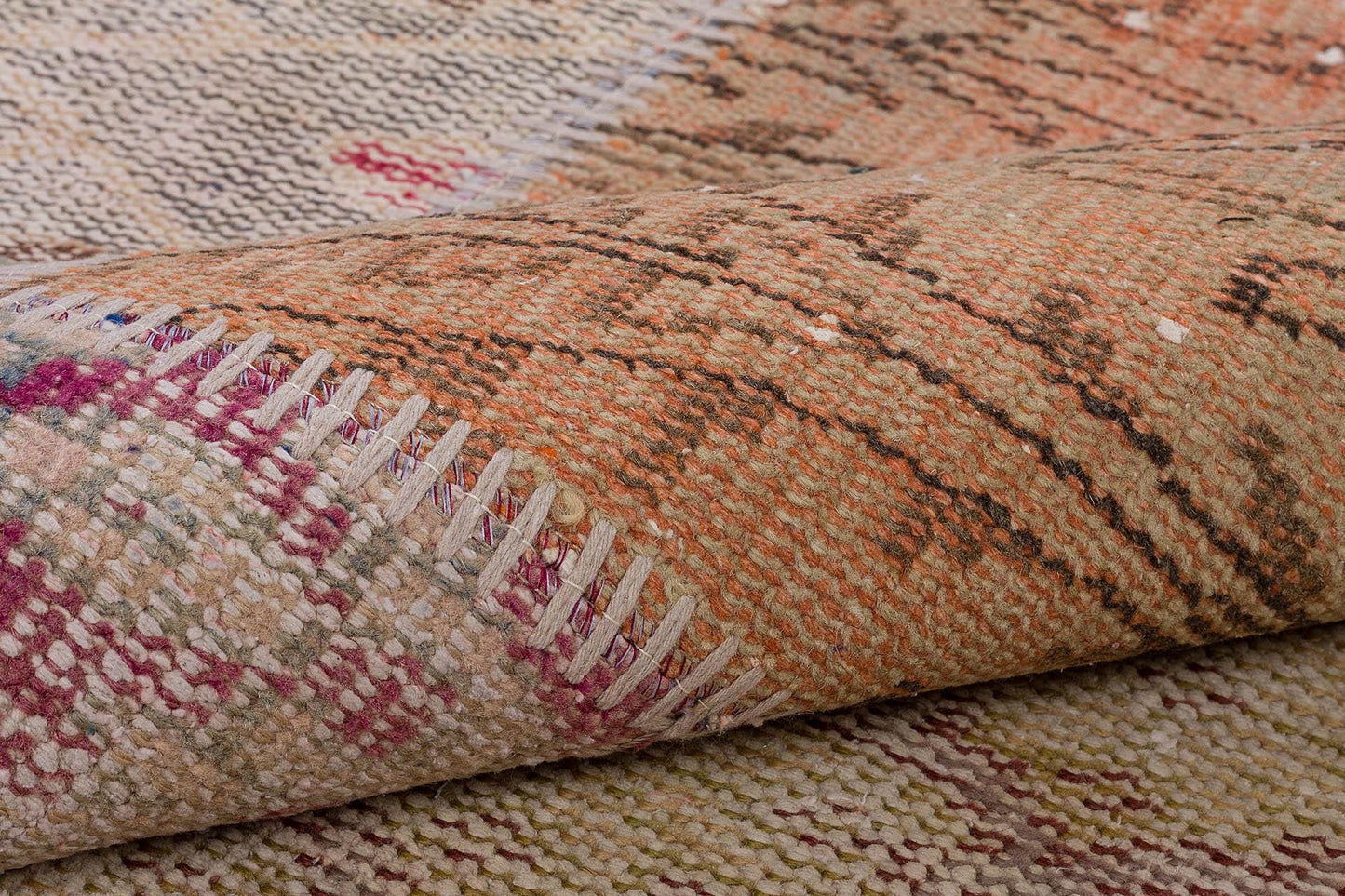 5x8 Handmade Wool Turkish Patchwork Rug: Vintage Bohemian Area Rug