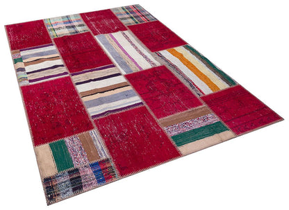 5.6x8, Handmade Wool Turkish Patchwork Rug – Vintage, Bohemian, One-of-a-Kind Area Rug