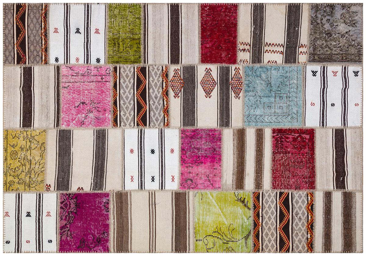 Handmade Turkish Patchwork Kilim Rug: Colorful Upcycled Wool, 5.6x8