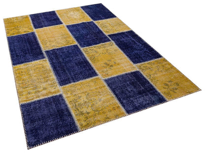 Handmade Wool Turkish Patchwork Rug: Vintage Bohemian Area Rug (5.6x8)