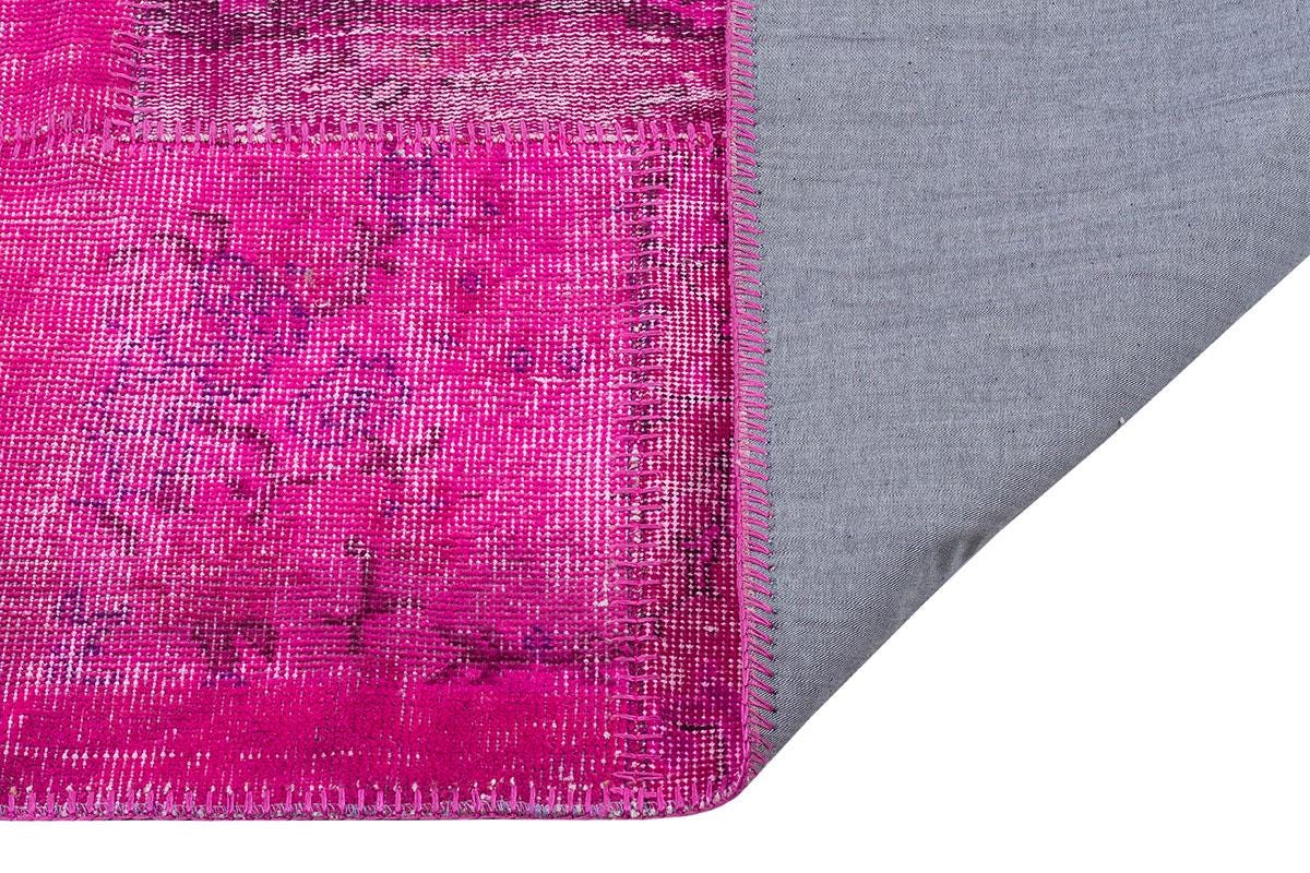 Handmade Wool Turkish Patchwork Rug: Pink Bohemian Vintage Carpet (5.4x8 ft.)