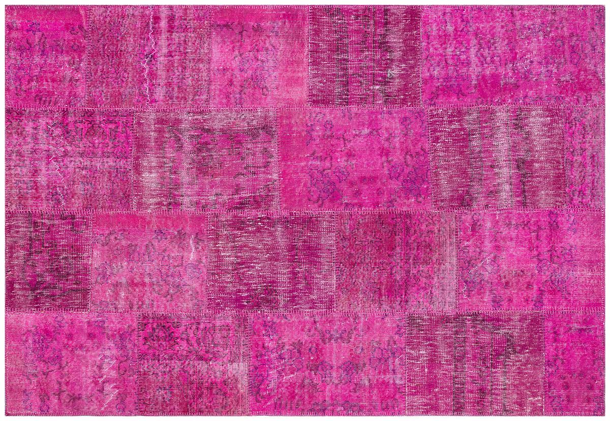 Handmade Wool Turkish Patchwork Rug: Pink Bohemian Vintage Carpet (5.4x8 ft.)