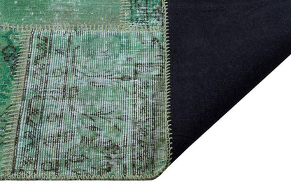 Handmade Wool Turkish Patchwork Rug: Green Vintage Carpet (8.2x9.8)
