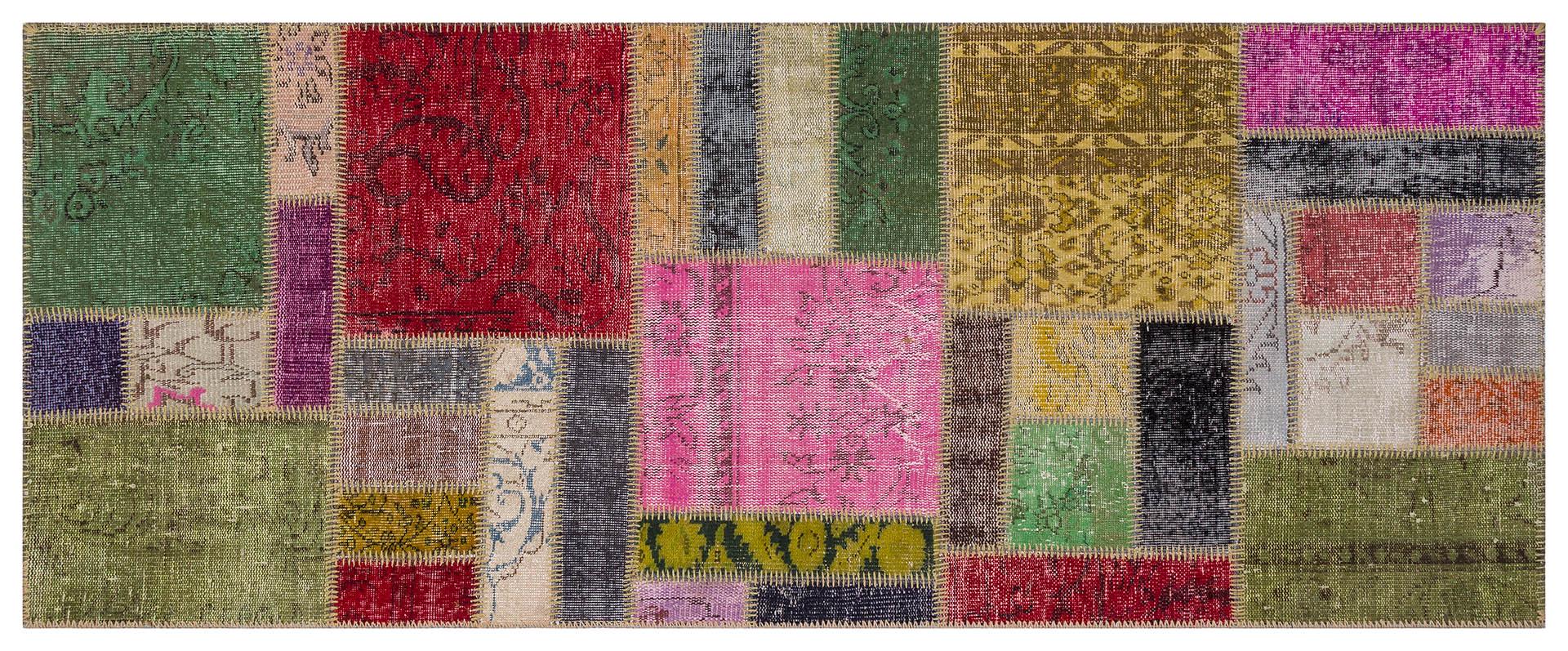 3.3x8.2, Handmade Wool Turkish Patchwork Rug – Vintage, Bohemian, One-of-a-Kind Area Rug