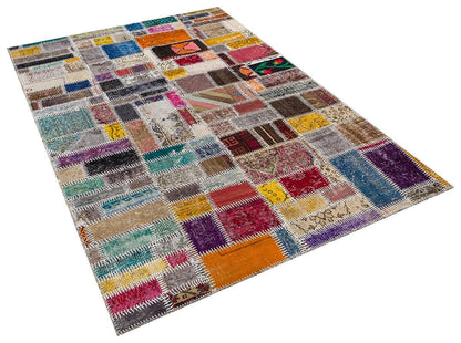Handmade Wool Patchwork Rug: 5'x8' Bohemian Turkish Rug