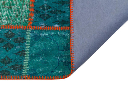 Handmade Wool Turkish Patchwork Rug: Vintage Green Area Rug (6x8)