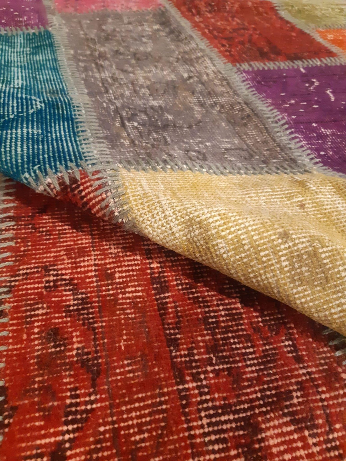 Handmade Patchwork Wool Runner Rug: Bohemian Turkish Rug (3.1x6.5 ft)
