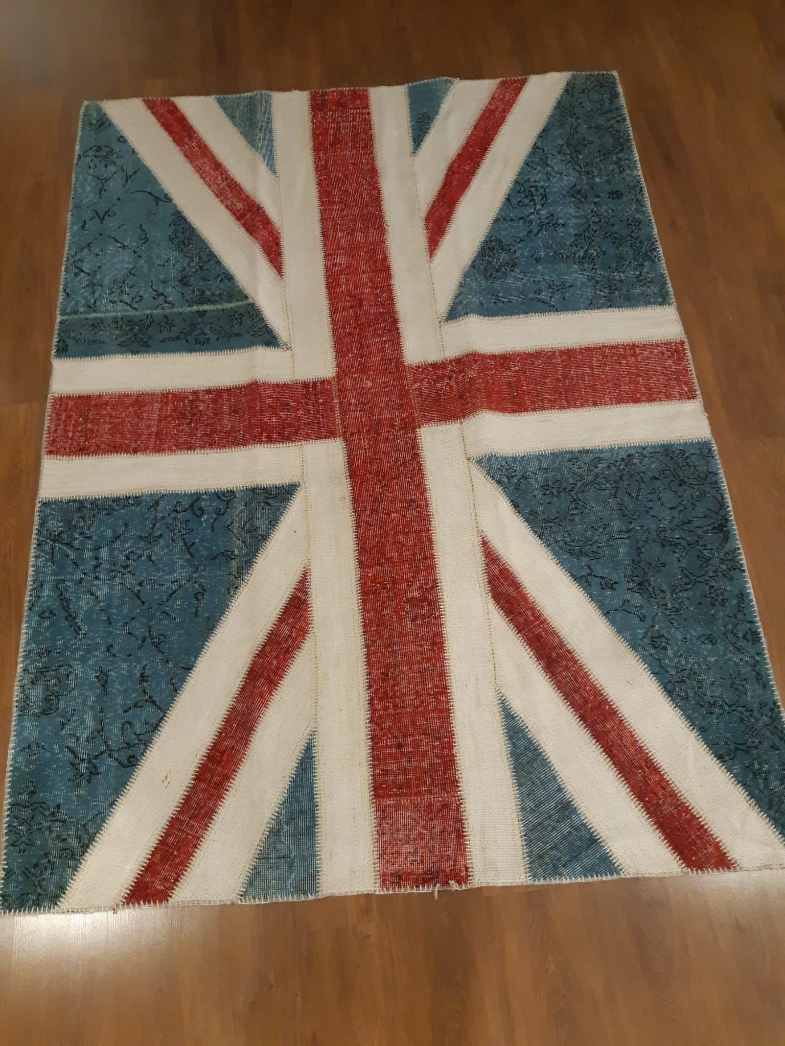 British Flag Patchwork Rug: Handmade Wool Anatolian Design