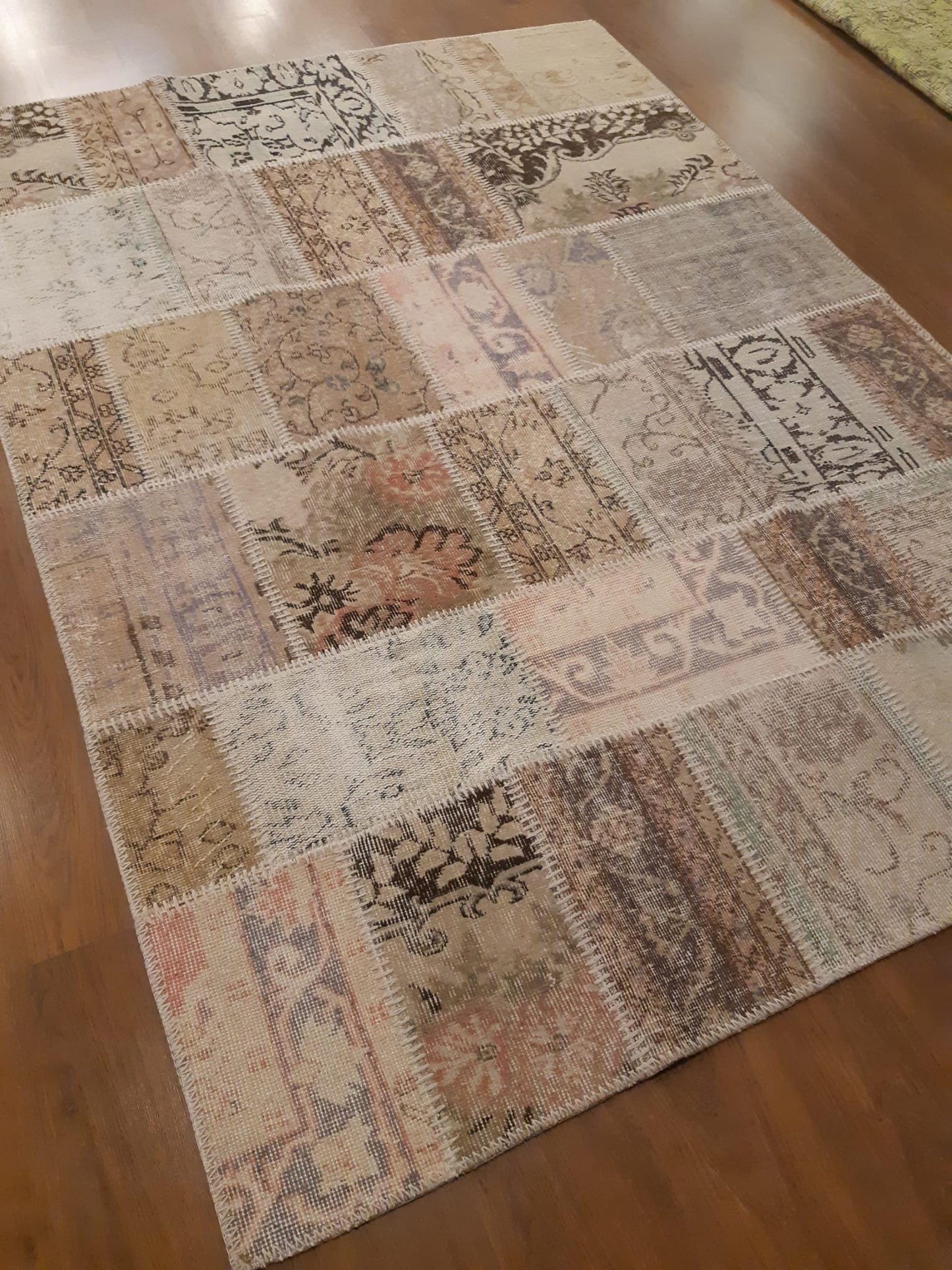 5x8, Handmade Wool Turkish Patchwork Rug – Vintage, Bohemian, One-of-a-Kind Area Rug