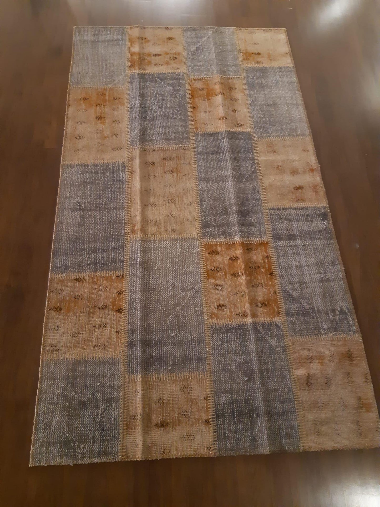 4.3x7.9, Handmade Wool Turkish Patchwork Rug – Vintage, Bohemian, One-of-a-Kind Area Rug