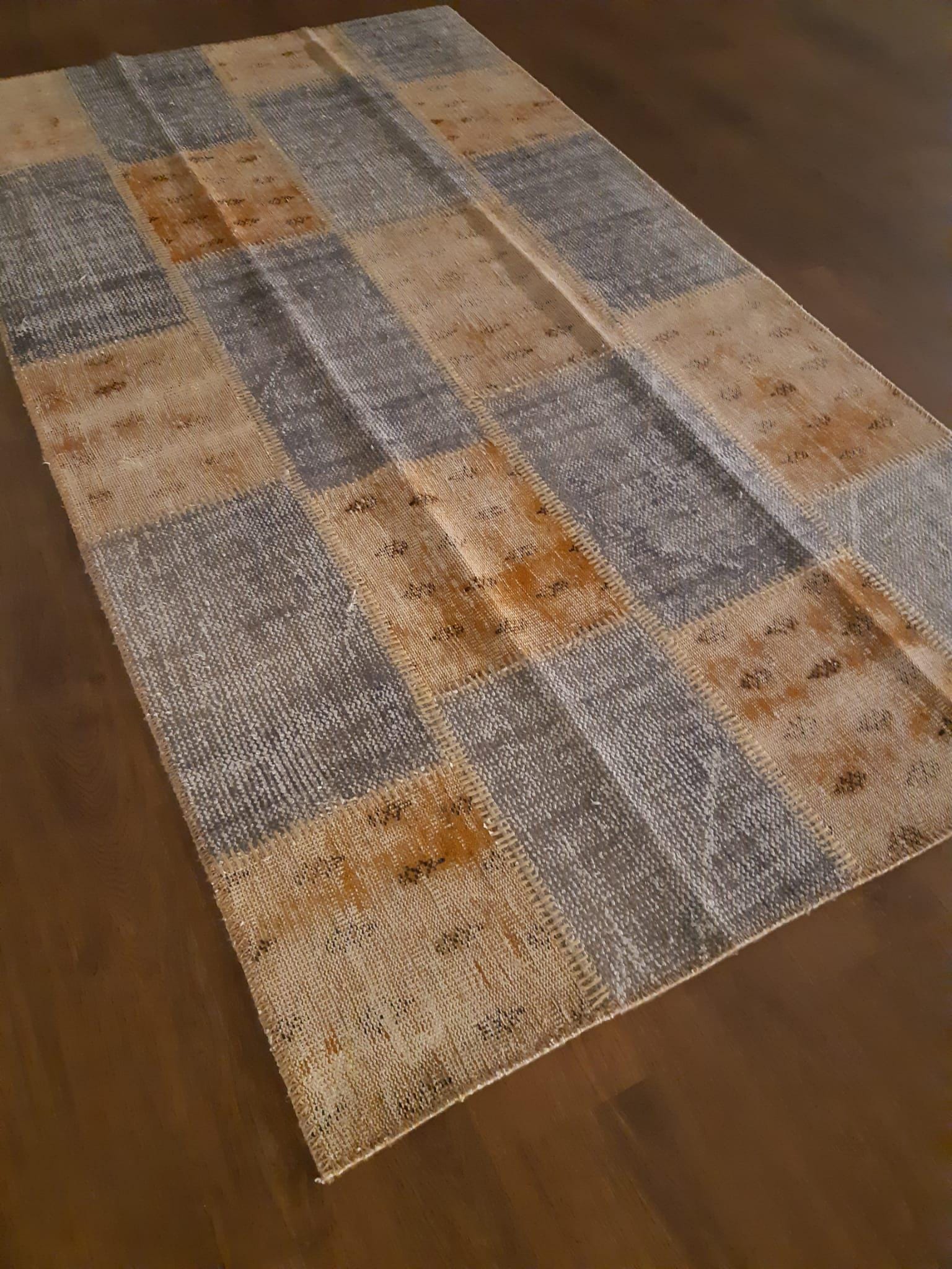 4.3x7.9, Handmade Wool Turkish Patchwork Rug – Vintage, Bohemian, One-of-a-Kind Area Rug