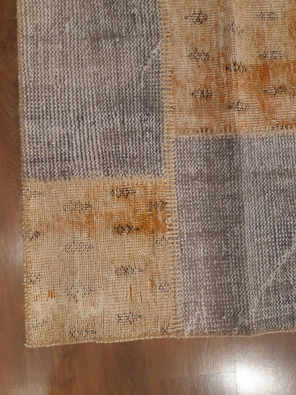 4.3x7.9, Handmade Wool Turkish Patchwork Rug – Vintage, Bohemian, One-of-a-Kind Area Rug