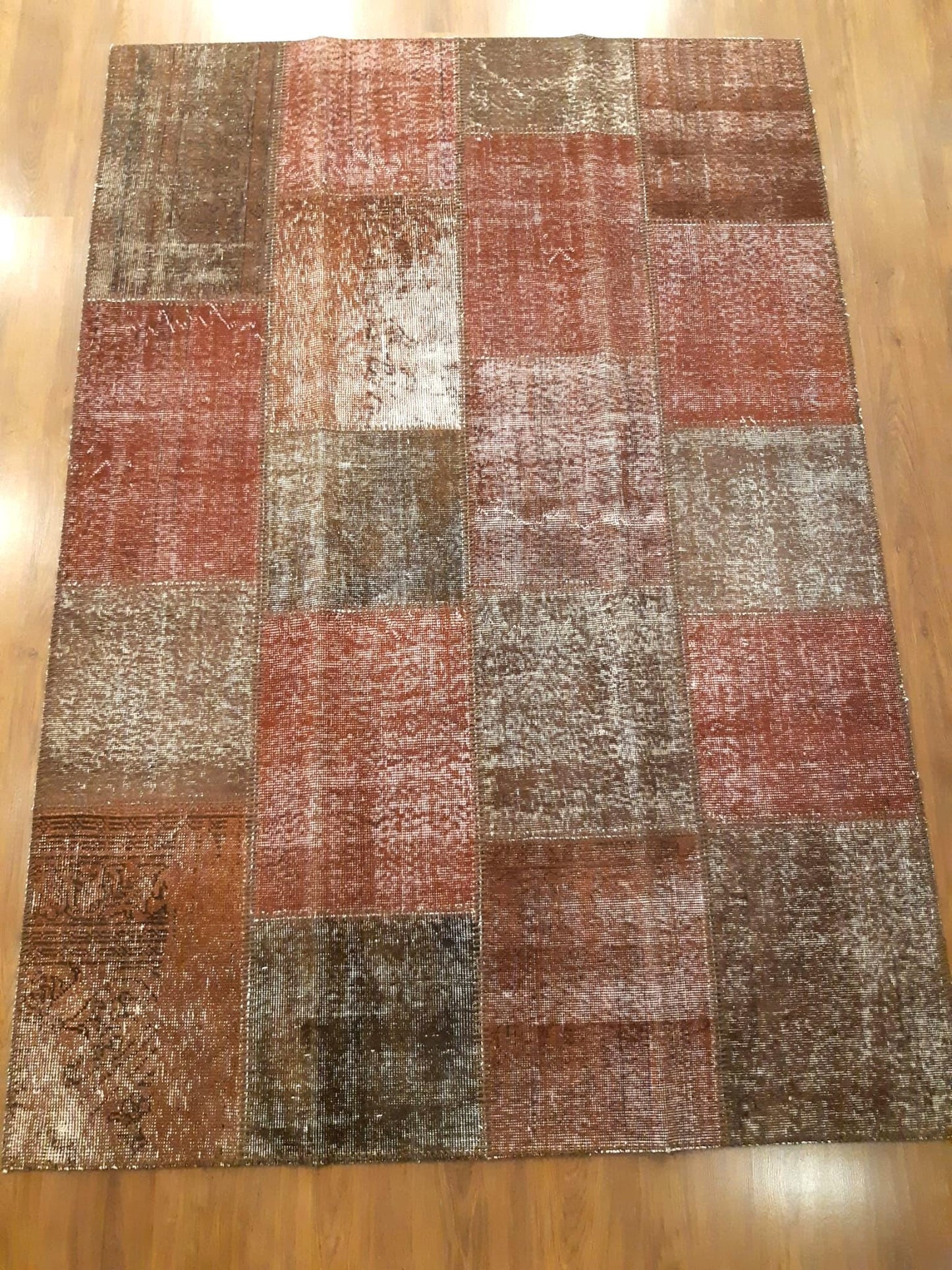 5.6x8, Handmade Wool Turkish Patchwork Rug – Vintage, Bohemian, One-of-a-Kind Area Rug