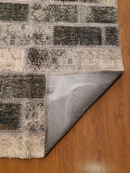 Handmade Turkish Patchwork Rug: 5.6x8 ft Wool Anatolian Area Rug