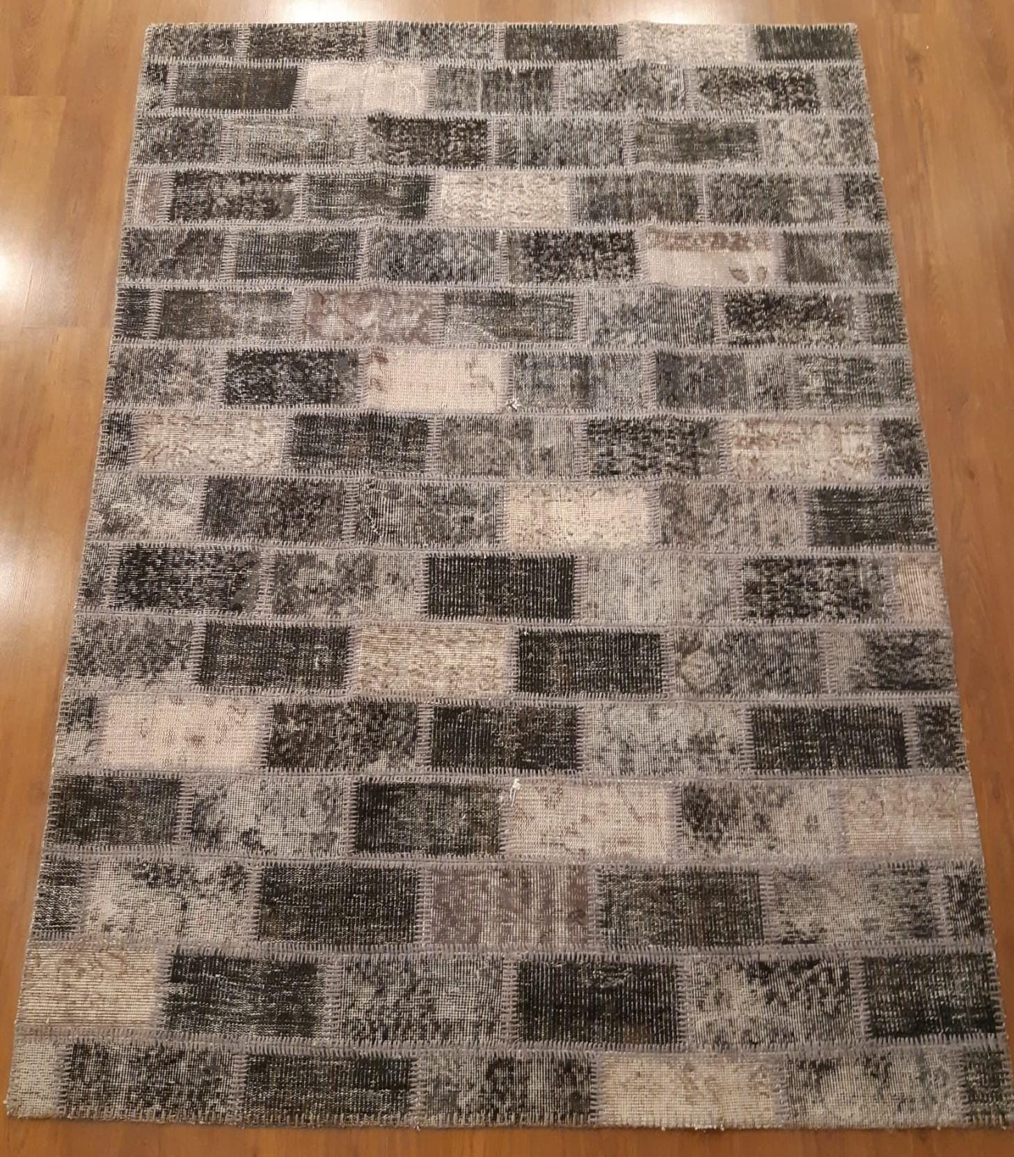 Handmade Turkish Patchwork Rug: 5.6x8 ft Wool Anatolian Area Rug