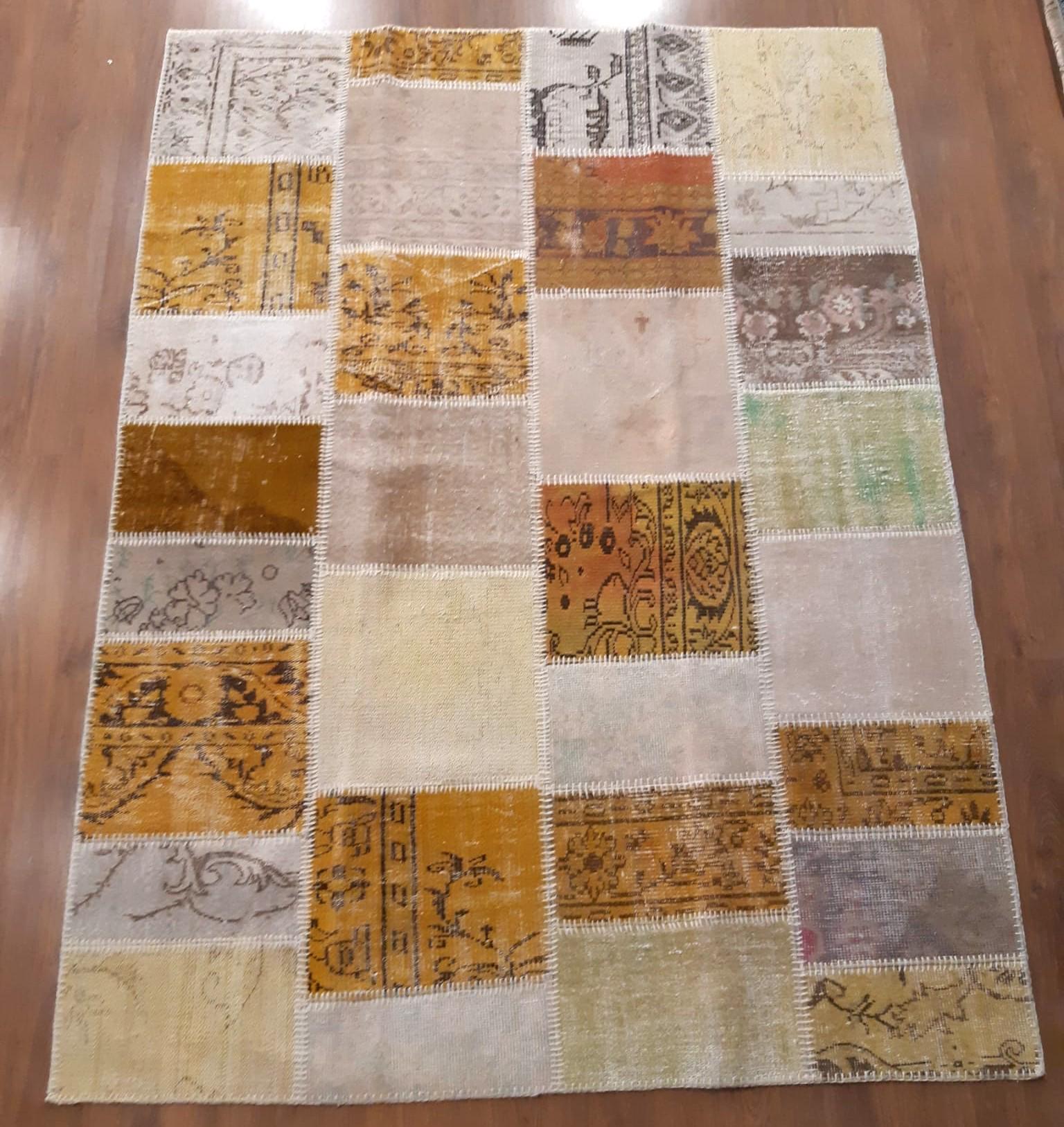 5.4x7.4, Handmade Wool Turkish Patchwork Rug – Vintage, Bohemian, One-of-a-Kind Area Rug