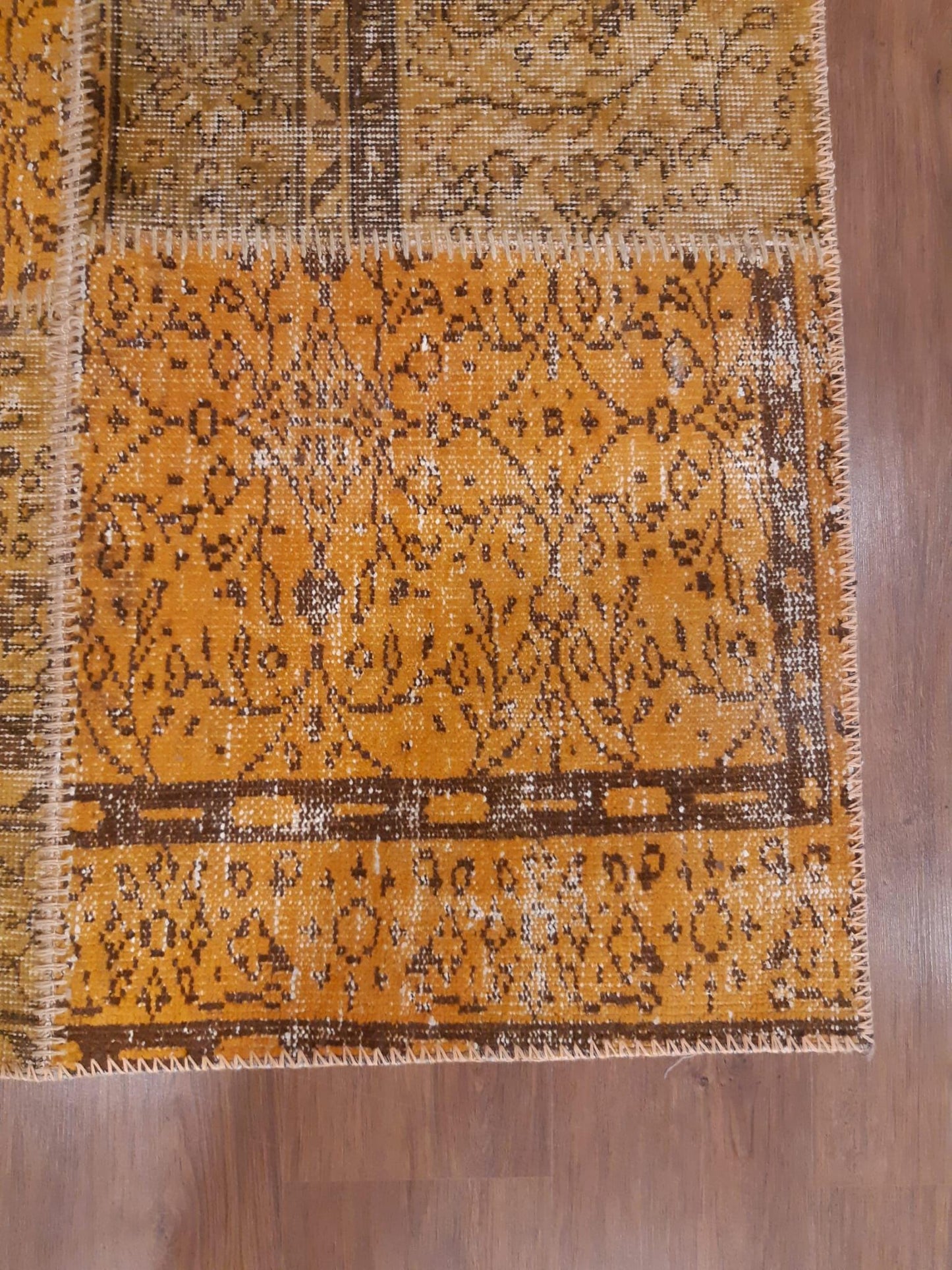 3.8x7.6, Handmade Wool Turkish Patchwork Rug – Vintage, Bohemian, One-of-a-Kind Area Rug