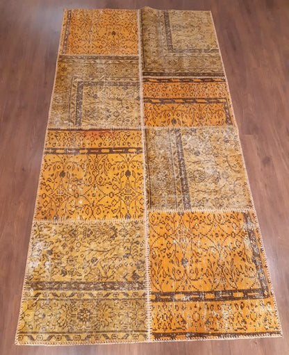 3.8x7.6, Handmade Wool Turkish Patchwork Rug – Vintage, Bohemian, One-of-a-Kind Area Rug