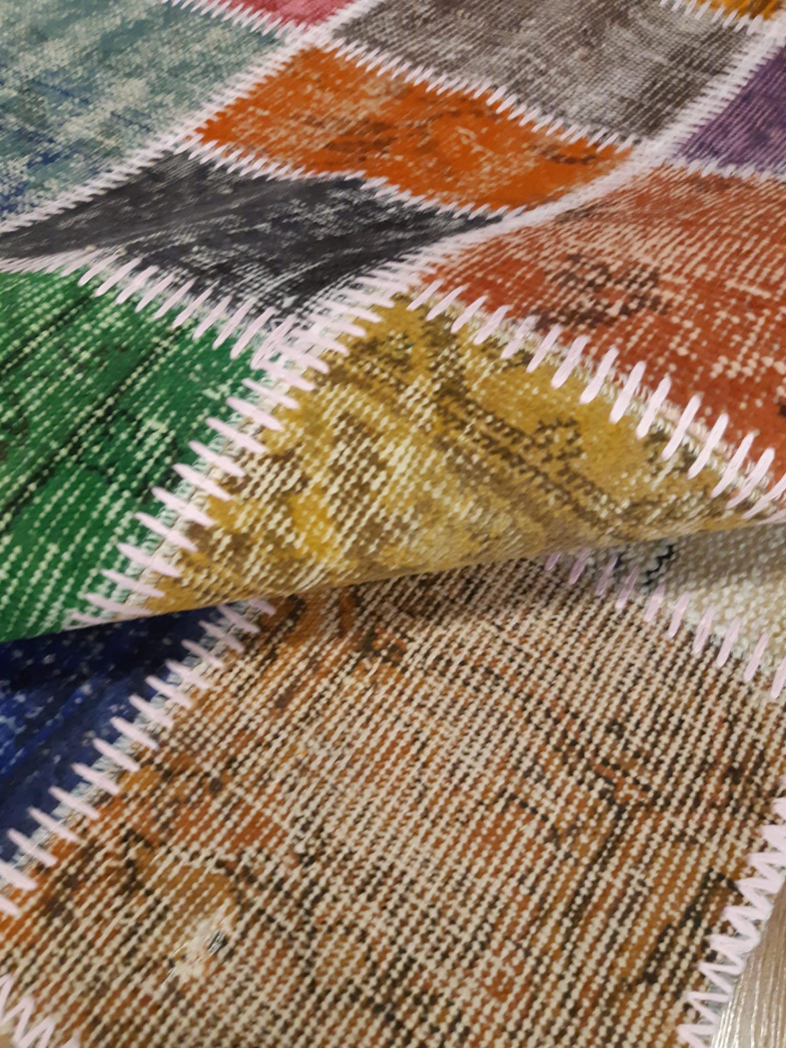 Handmade Wool Patchwork Rug: 4x6 ft Bohemian Turkish Rug