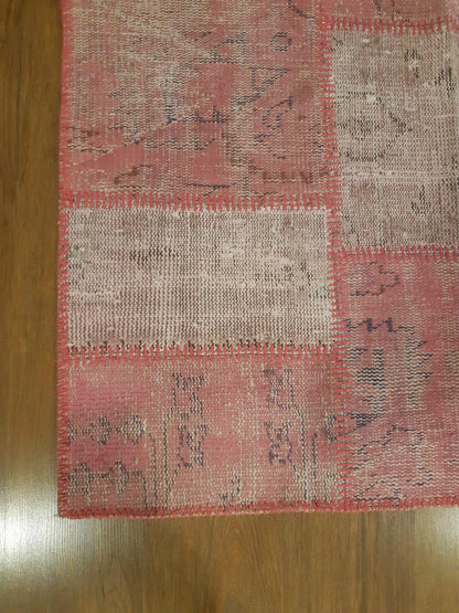 Handmade Pink Patchwork Rug: Bohemian Wool Area Rug (4x6 ft)