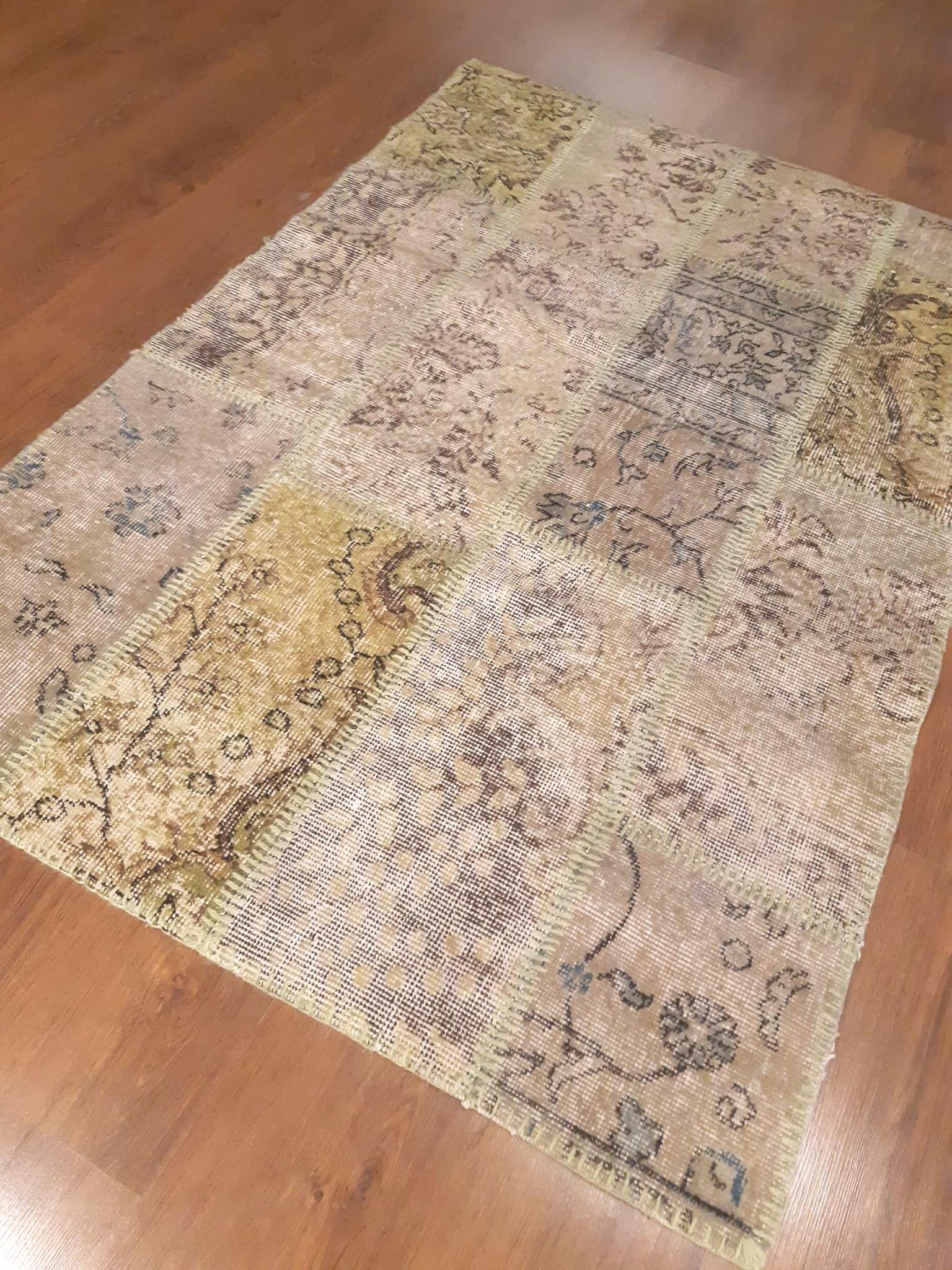 3.3x4.9, Handmade Wool Turkish Patchwork Rug – Vintage, Bohemian, One-of-a-Kind Area Rug