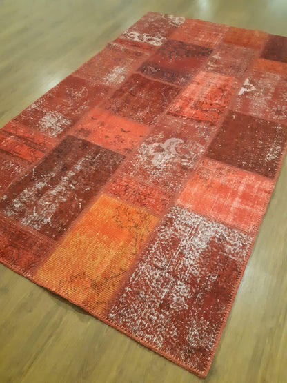 5.4x9.2, Handmade Wool Turkish Patchwork Rug – Vintage, Bohemian, One-of-a-Kind Area Rug