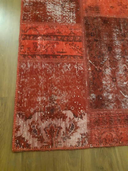 5.4x9.2, Handmade Wool Turkish Patchwork Rug – Vintage, Bohemian, One-of-a-Kind Area Rug