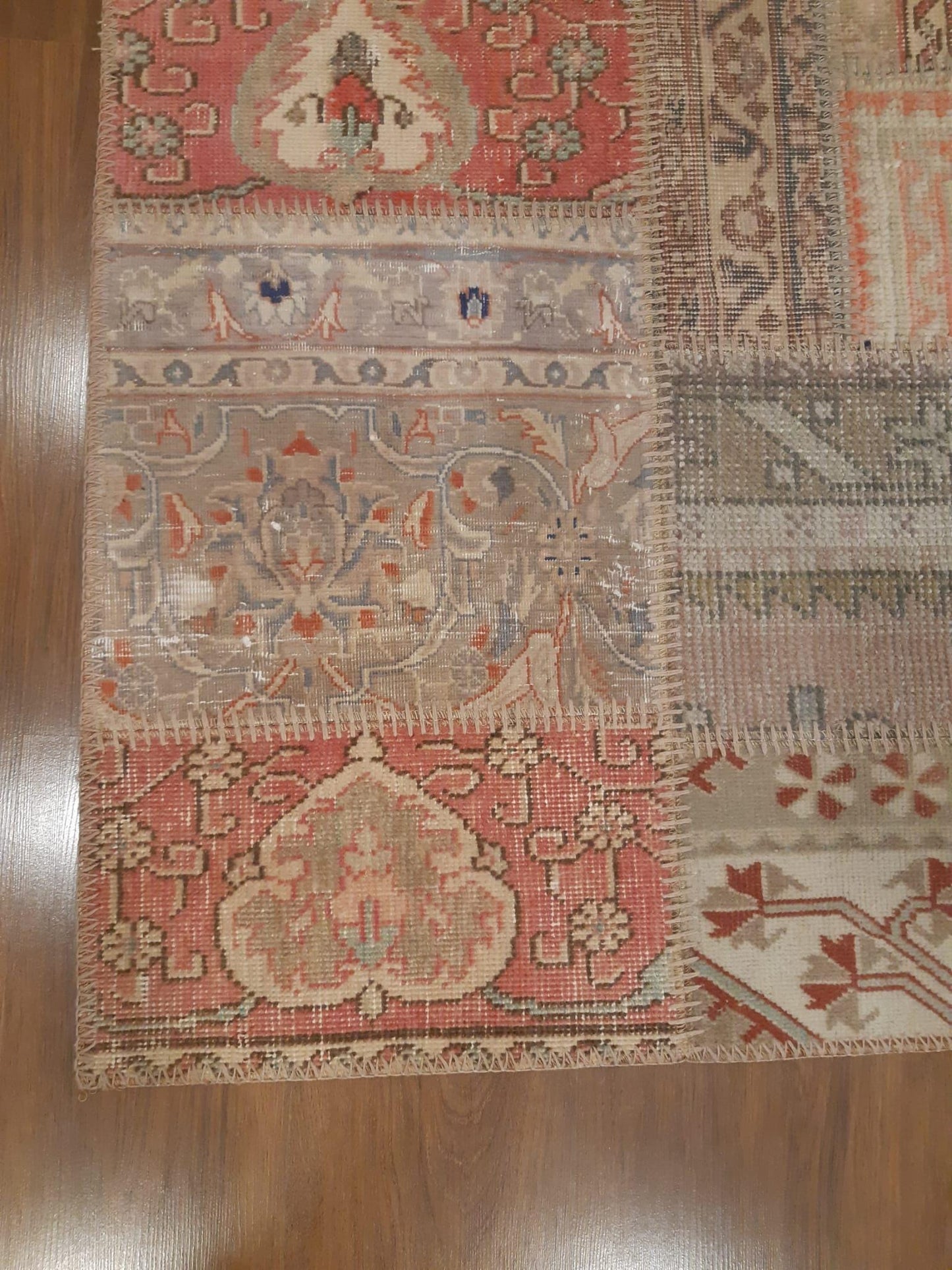 6.6x9.8, Handmade Wool Turkish Patchwork Rug – Vintage, Bohemian, One-of-a-Kind Area Rug