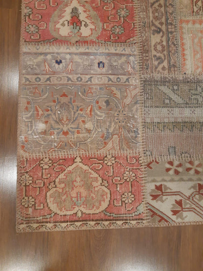 6.6x9.8, Handmade Wool Turkish Patchwork Rug – Vintage, Bohemian, One-of-a-Kind Area Rug