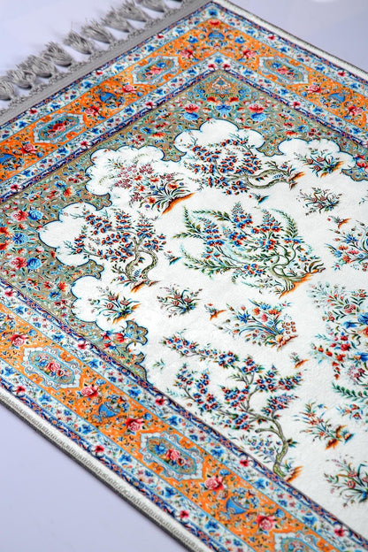 Turkish Prayer Rug, Soft Muslim Prayer Mat, Ottoman Floral Design