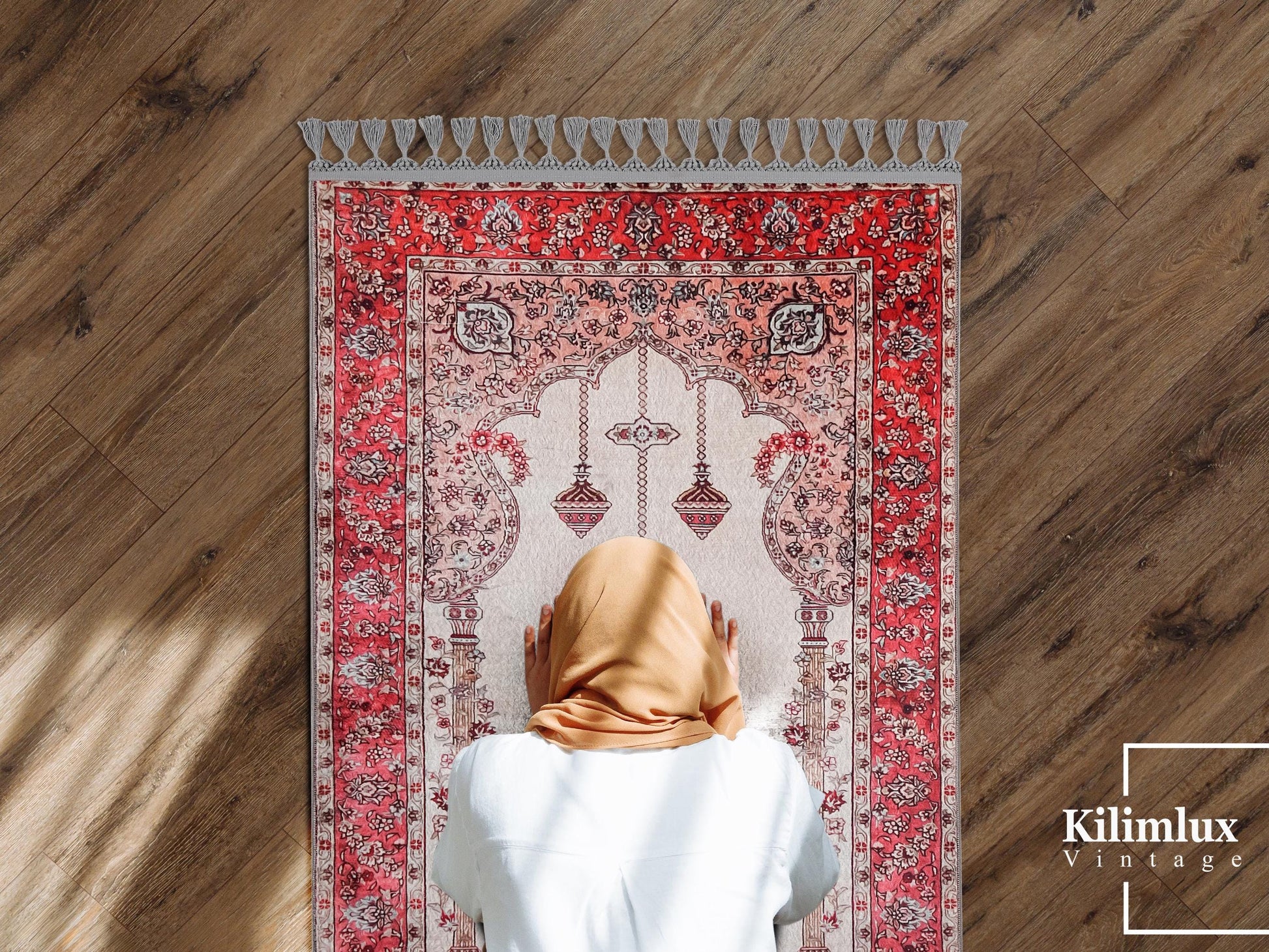 Turkish Prayer Rug, Soft Muslim Prayer Mat, Ottoman Design