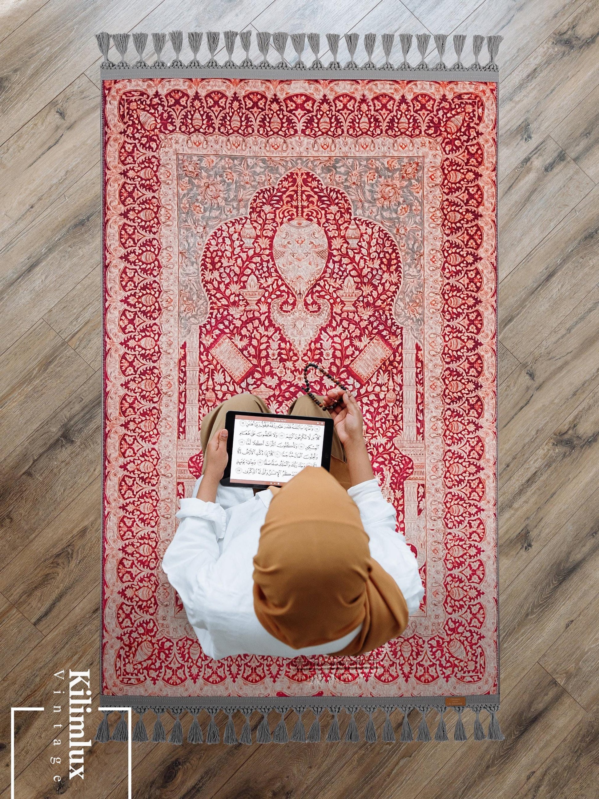 Turkish Prayer Rug, Soft Muslim Prayer Mat, Ottoman Design