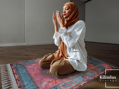 Turkish Prayer Rug, Ottoman Design, Soft Muslim Prayer Mat
