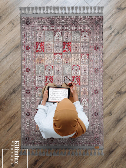 Turkish Prayer Rug, Soft Muslim Prayer Mat, Ottoman Design