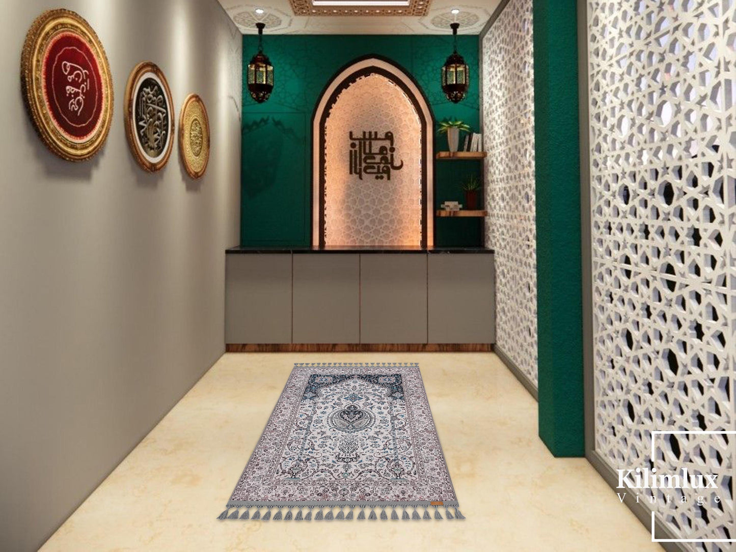 Turkish Prayer Rug, Soft Muslim Prayer Mat, Ottoman Design