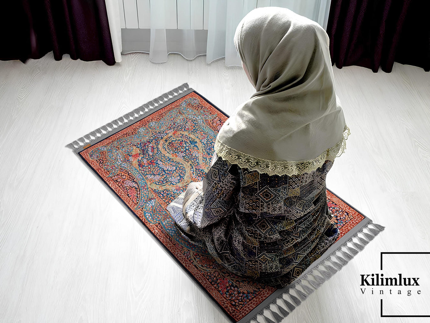 Turkish Prayer Rug, Ottoman Design, Soft Muslim Prayer Mat