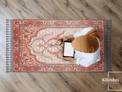 Turkish Prayer Rug, Ottoman Design, Soft Muslim Prayer Mat