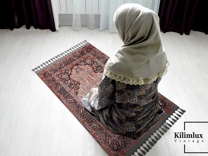 Turkish Prayer Rug, Soft Muslim Prayer Mat, Ottoman Design