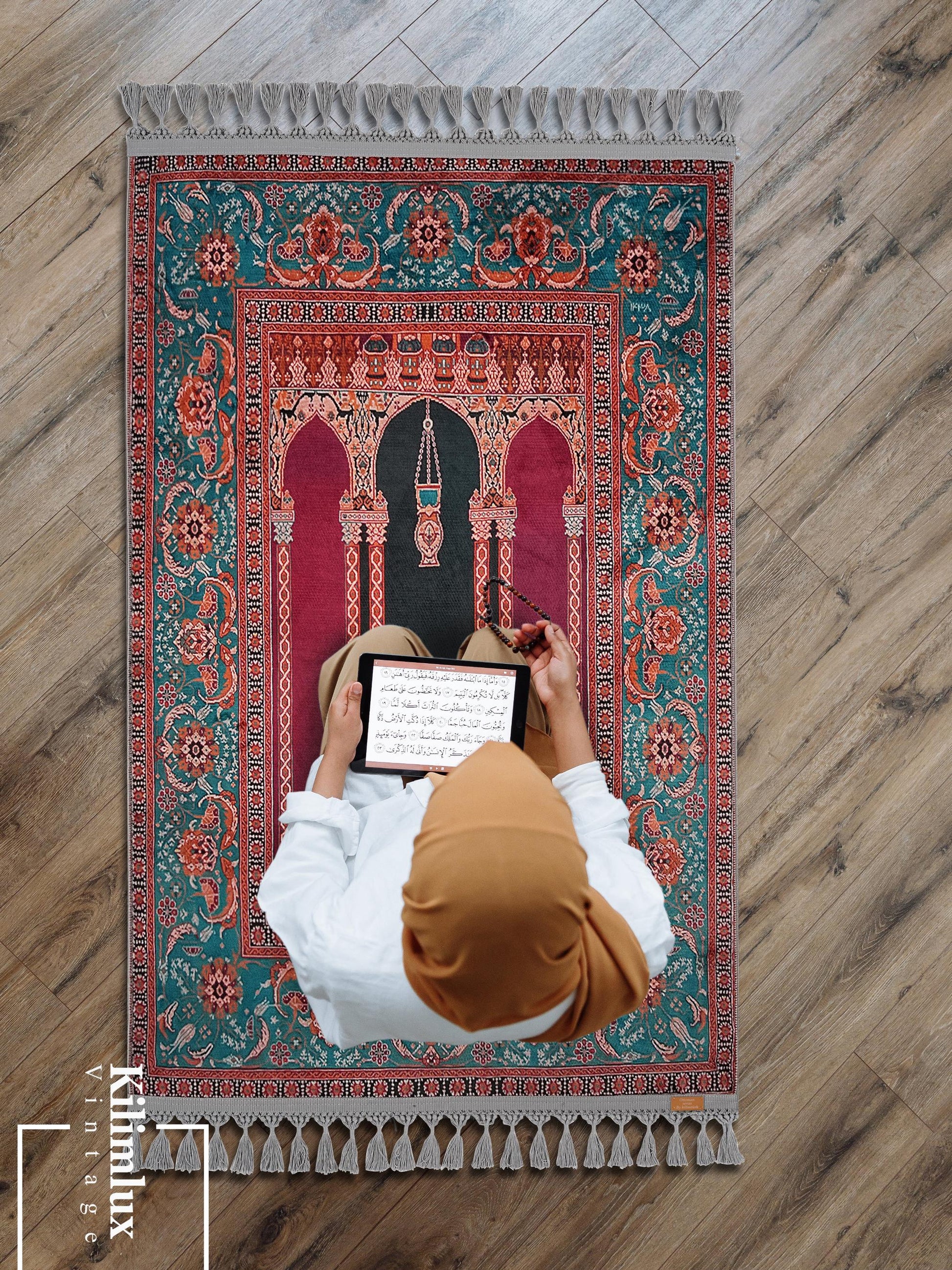 Turkish Prayer Rug, Ottoman Design, Soft Muslim Prayer Mat