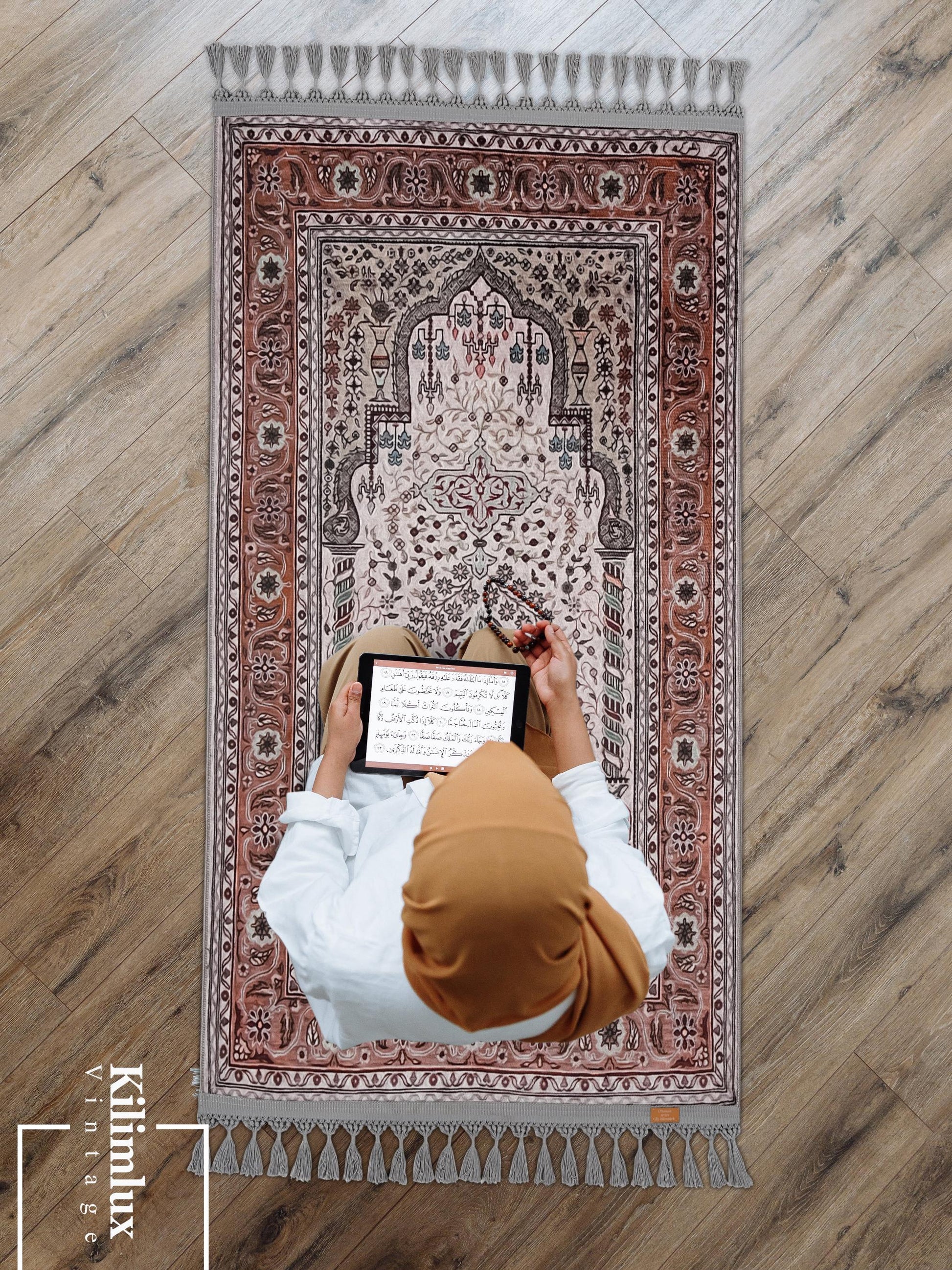 Turkish Prayer Rug, Soft Muslim Prayer Mat, Ottoman Design