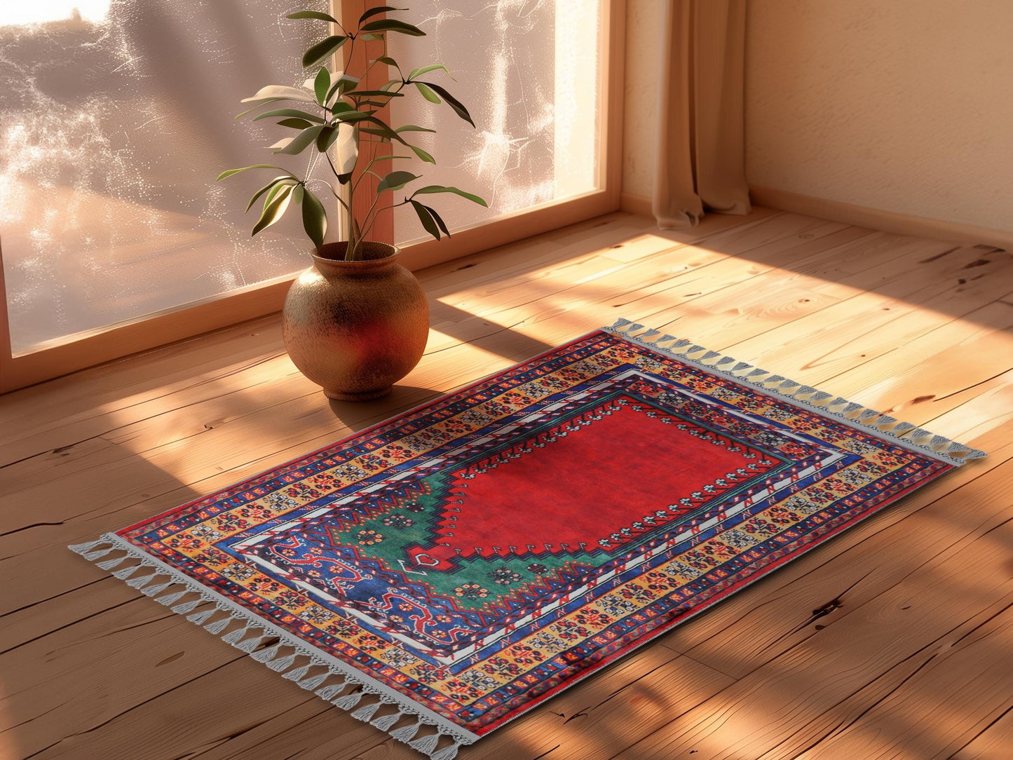 Turkish Prayer Rug, Soft Muslim Prayer Mat, Ottoman Design