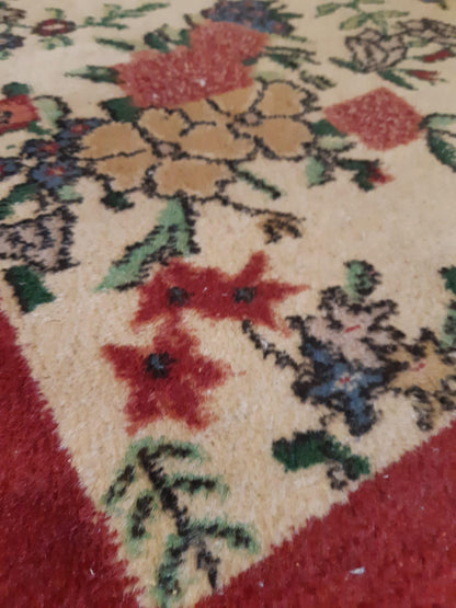 Vintage Turkish Wool Rug (3.8x6.9 ft): Handmade Anatolian Persian Design