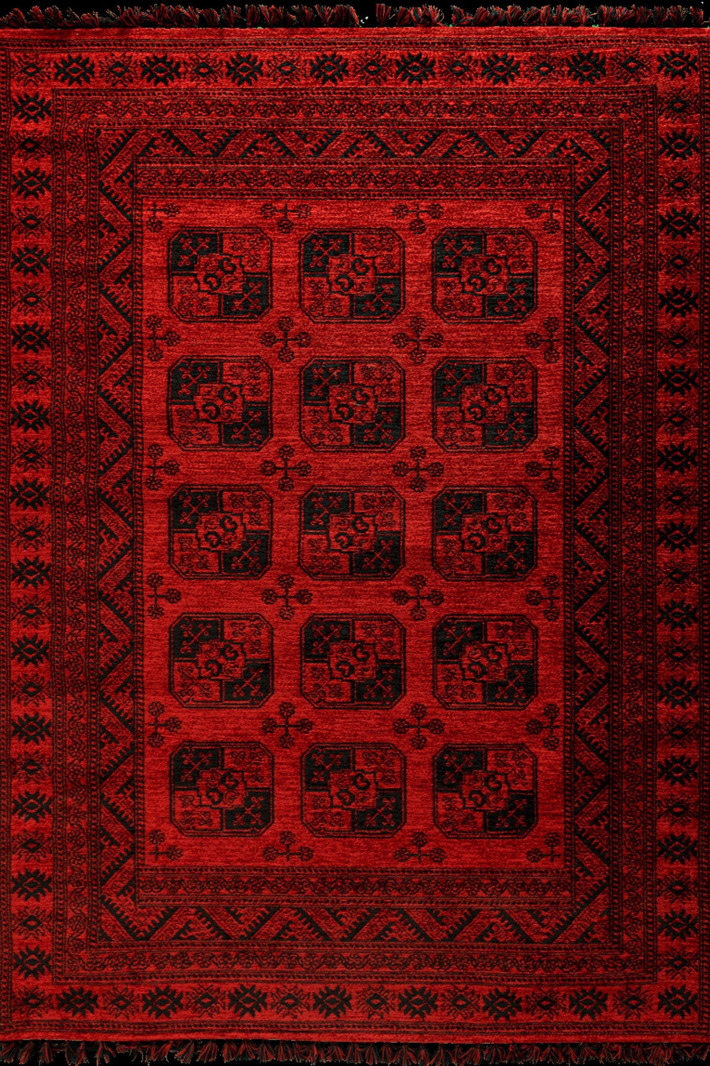 Red Oriental Afghan Rug: Washable Chenille Farmhouse Rug