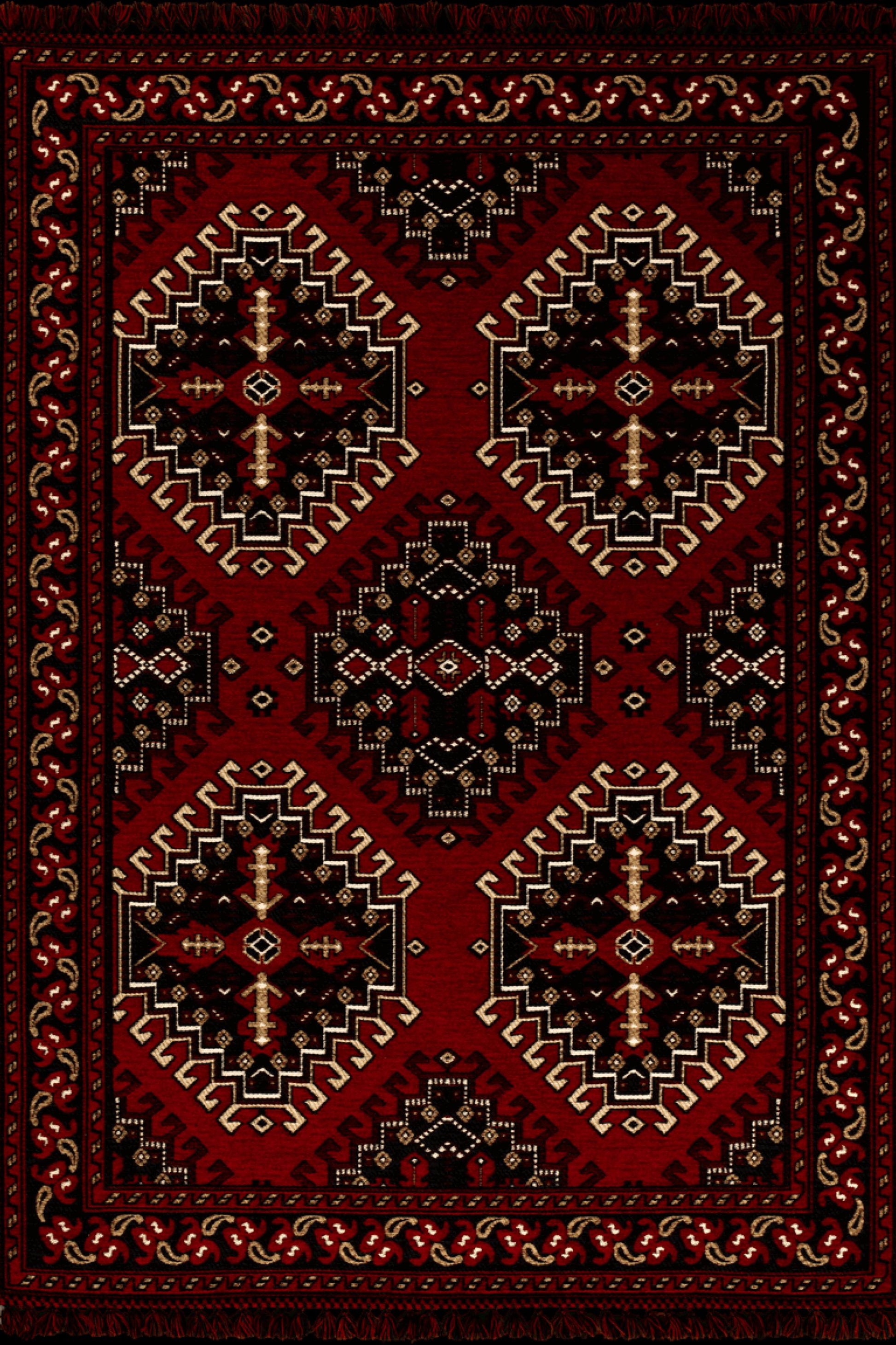 Red & Blue Washable oriental Afghan Rug: Vintage Farmhouse Style