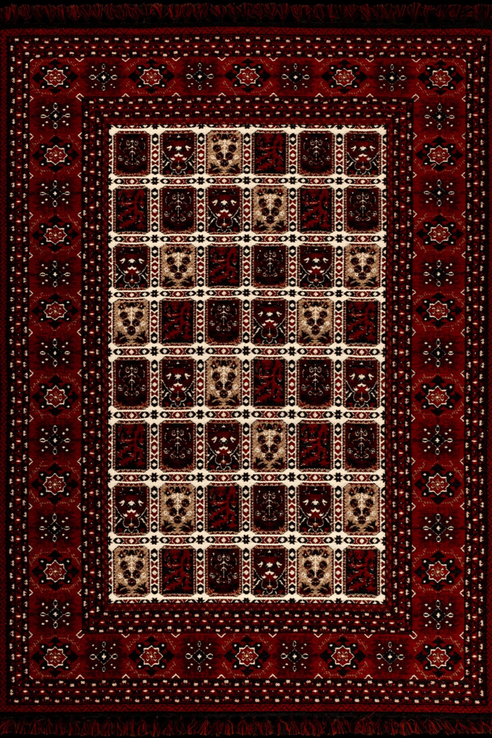 Red Oriental Afghan Rug: Washable Farmhouse Bohemian carpet