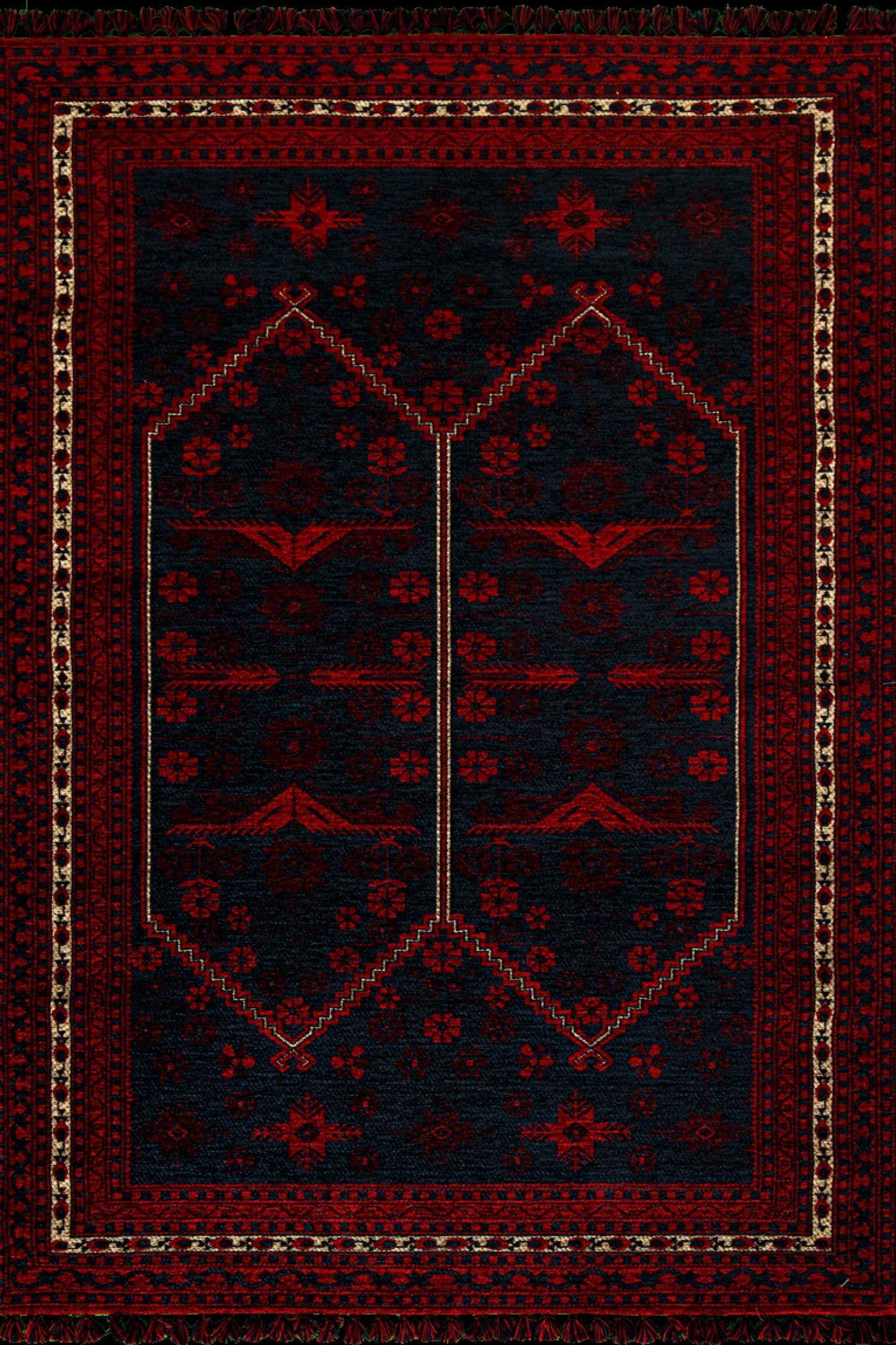 Red & Blue Afghan Rug: Washable Farmhouse Bohemian Decor (3.9 x 5.9 FT)