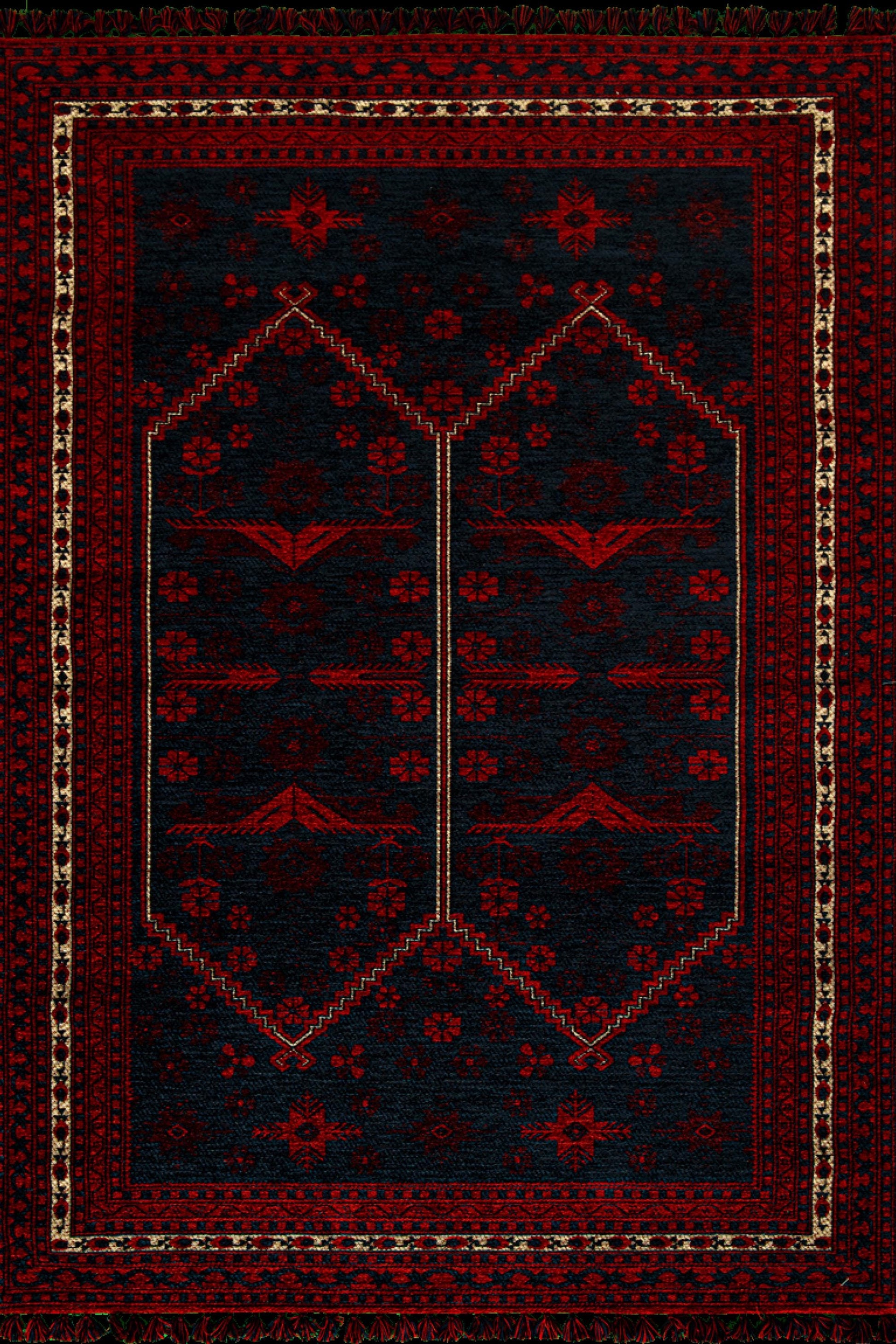 Red & Blue Afghan Rug: Washable Farmhouse Bohemian Decor (3.9 x 5.9 FT)