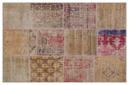 4x6 Handmade Wool Turkish Patchwork Rug: Vintage Bohemian Area Rug