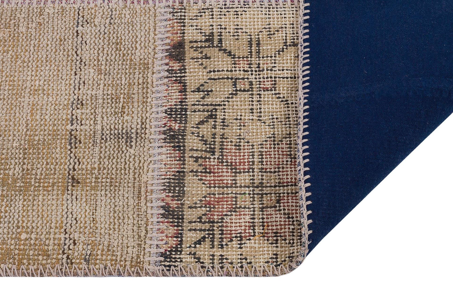 Handmade Wool Turkish Patchwork Rug: Vintage Bohemian Area Rug (4x6)