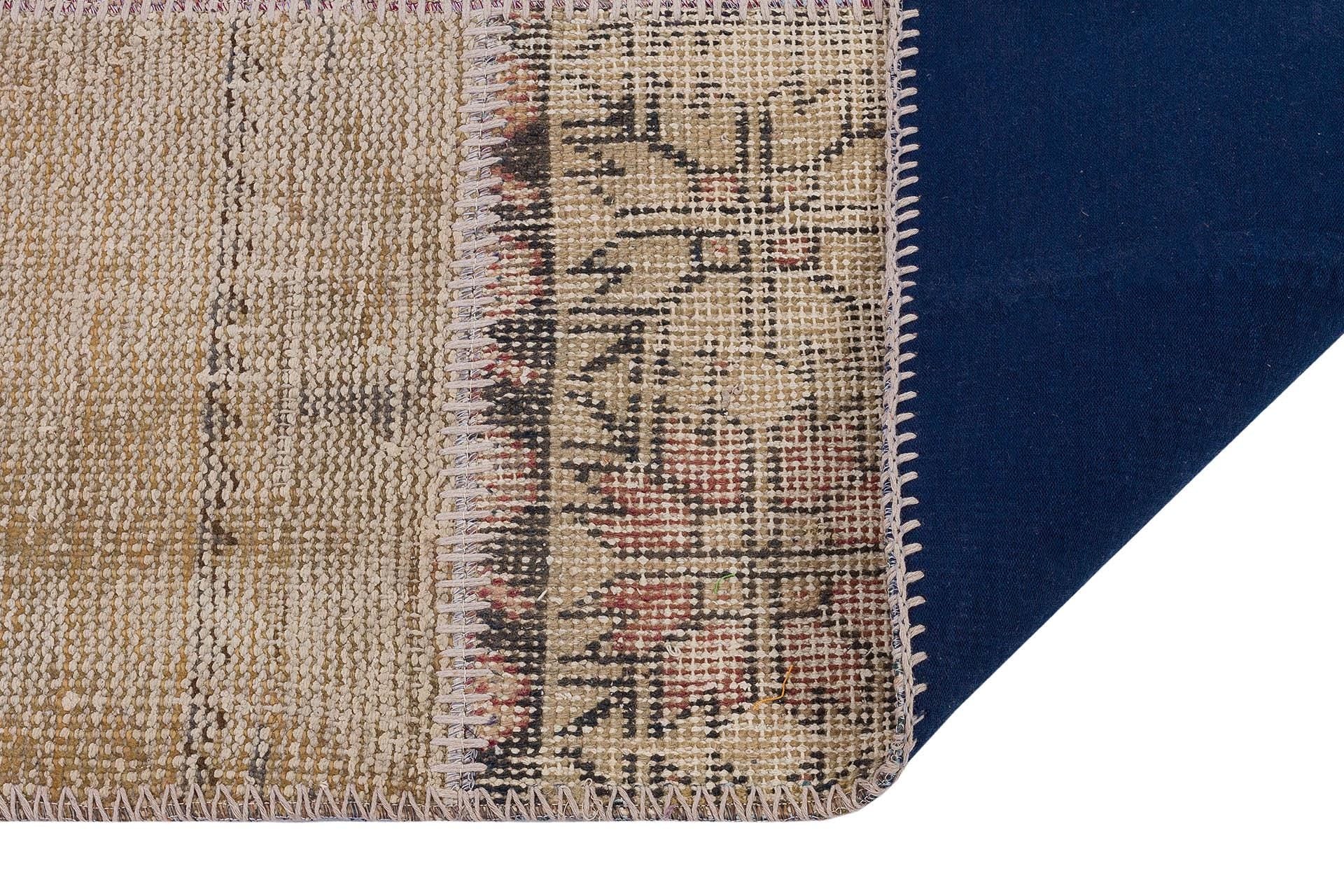Handmade Wool Turkish Patchwork Rug: Vintage Bohemian Area Rug (4x6)